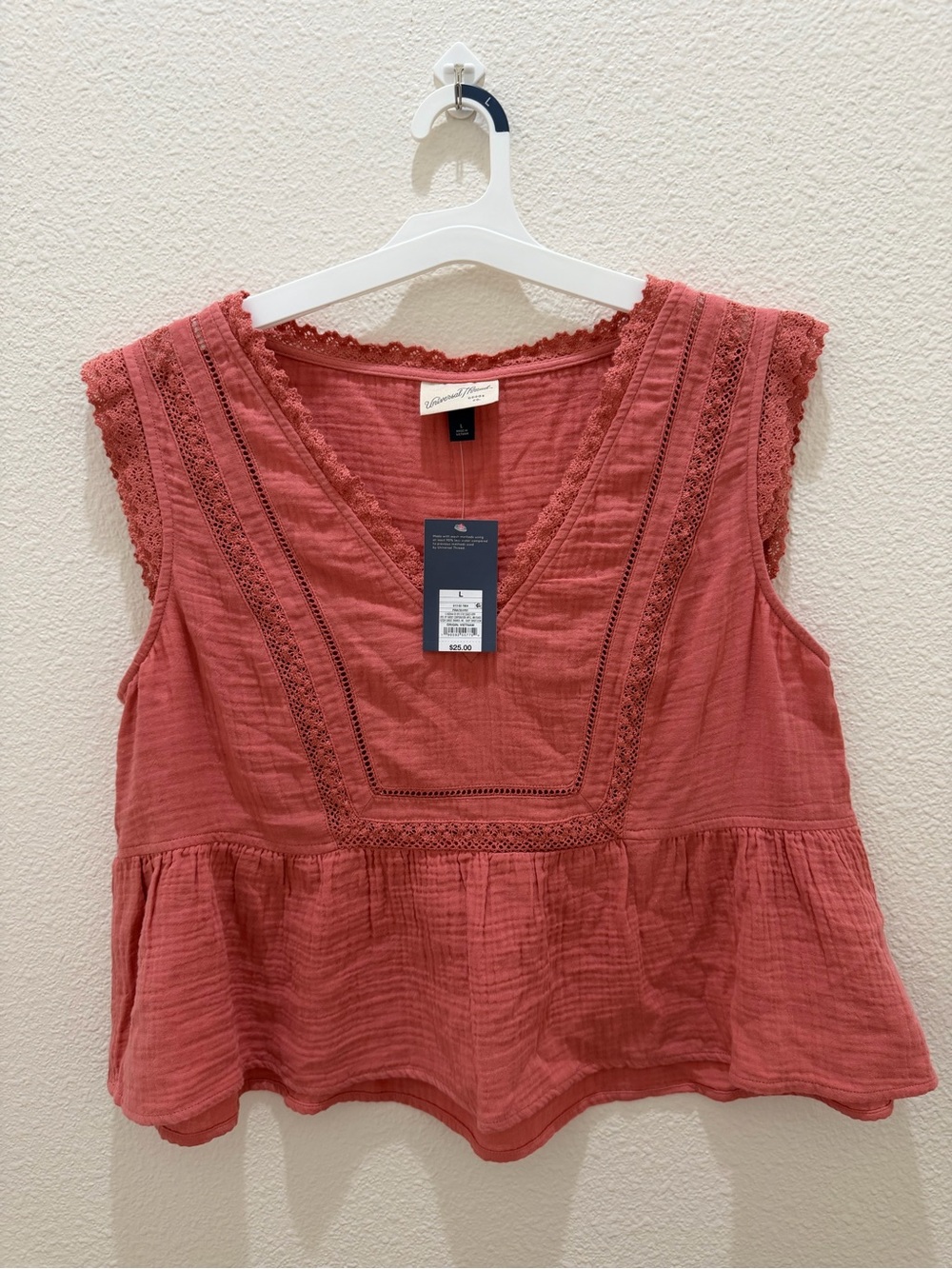 Universal Thread Coral Crochet-Trim Peplum Tank